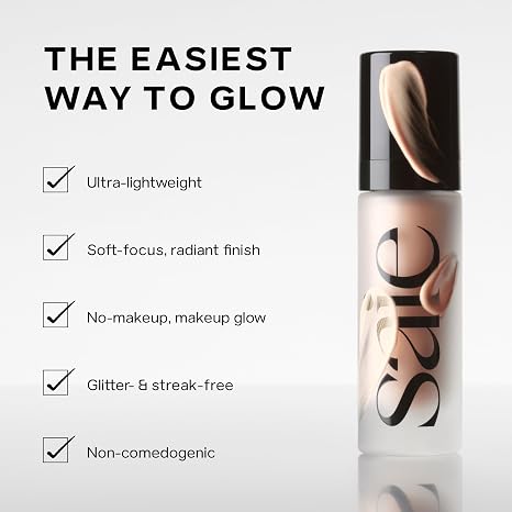 Saie Glowy Super Gel - Hydrating Makeup Primer and Illuminating Glow Serum Enriched with Vitamin C and Squalane Oil - All-Over Liquid Highlighter Makeup for Instant Glass Skin - Warmglow (1 oz)