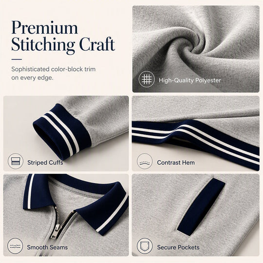 ✨ Striped Detail, Easy Quarter-Zip Style | Women's Collared Pocket Dress