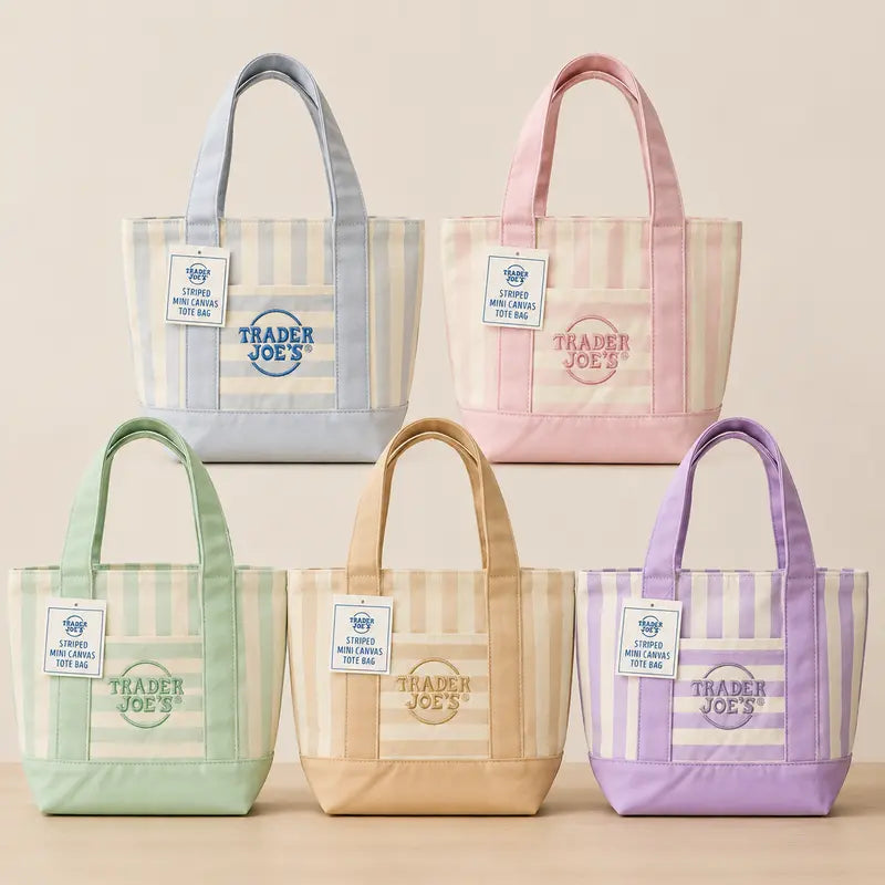 Striped Canvas Tote Bag - Cute Versatile Reusable Handbag