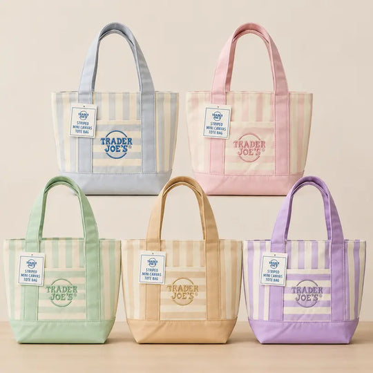 Striped Canvas Tote Bag - Cute Versatile Reusable Handbag