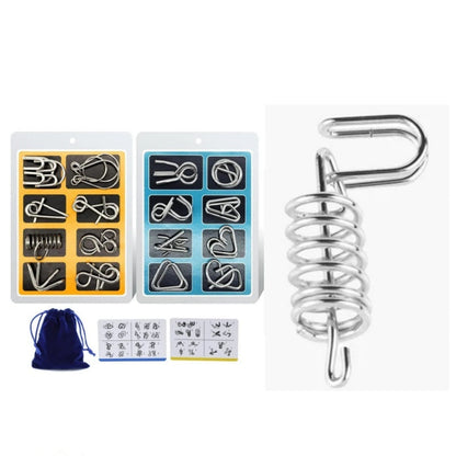 🔥Last day 50% Off 🔥Metal Puzzle Ring Eight-Piece Blue Version Brain Teasers，Developing the human brain