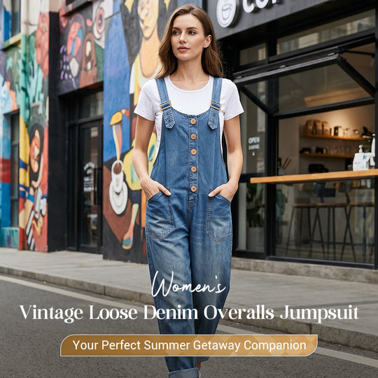 ✨ Easy Everyday Comfort | Women's Relaxed-Fit Denim Overalls with Deep Pockets