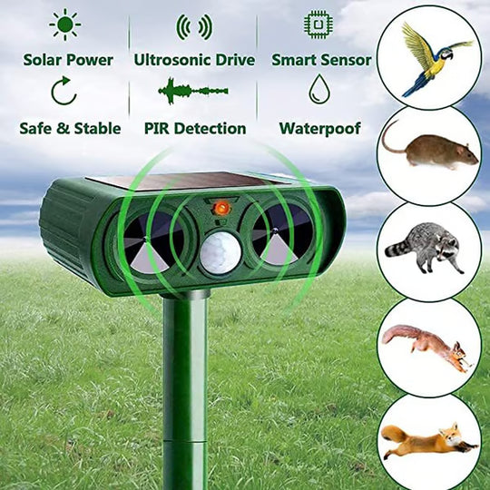 Solar-Powered Animal Repeller, Deer Repellent Devices, Waterproof Ultrasonic Pest Repellent