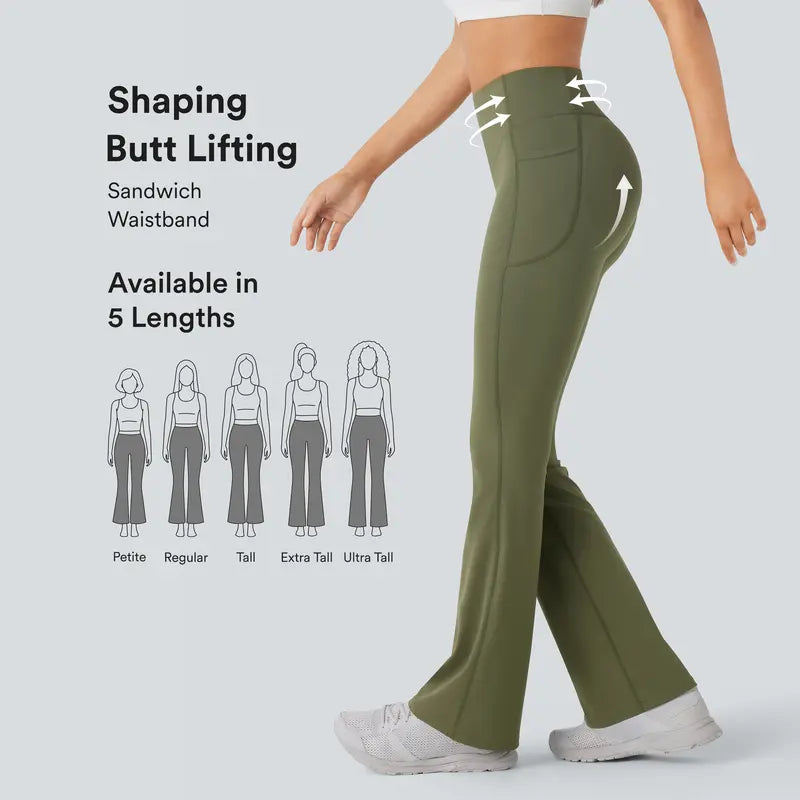High Waisted Scrunch Butt Lifting Tummy Control Pocket Shaping Yoga Bootcut Leggings