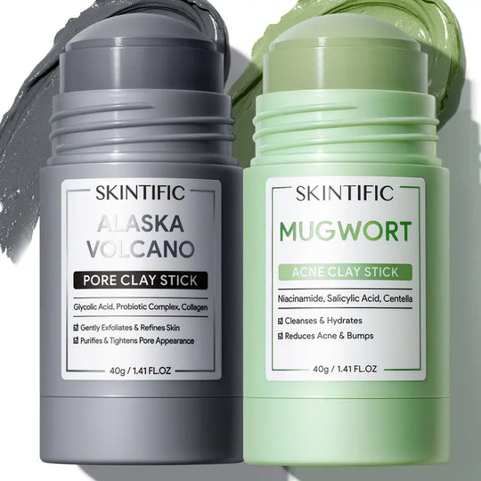 SKINTIFIC Clay Stick 2PCS Combo – Mugwort Clarifying / Volcano Detox / Bright Boost Even Tone Deep Pore Cleansing Oil Control Non-Stripping