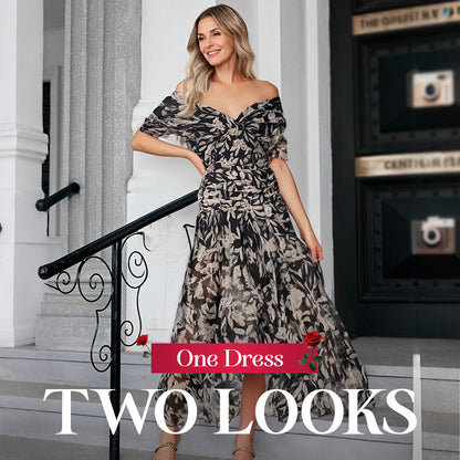 💜LAST DAY PROMOTION - 50%OFF💜Women's Off-the-Shoulder V-Neck Printed Dress