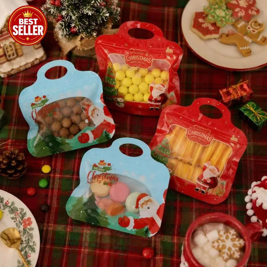 🍬Easy Fill, Easy Seal🎁 Festive Self-Seal Treat Bags – Santa & Snowman Print | Resealable, Food-Safe & Perfect for Cookies, Chocolates & Little Gifts 🎅