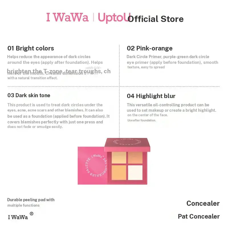 【I WaWa】 A Color Correcting Concealer Palette, 4 Shades, for Brightening and Defining, Hides Dark Circles and Dark Spots