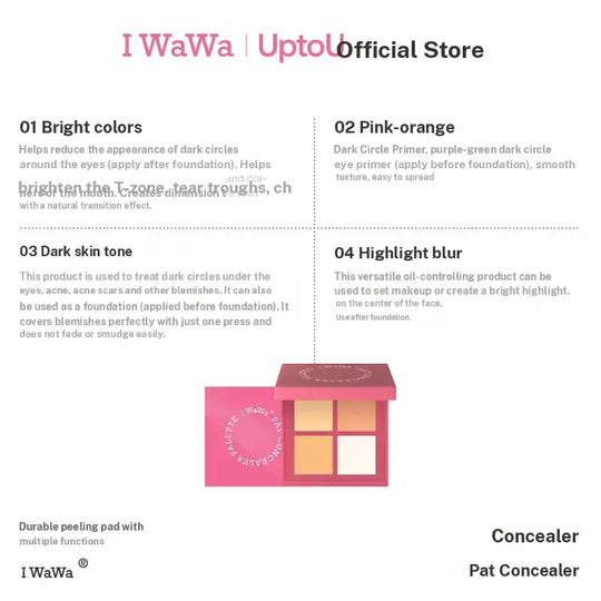【I WaWa】 A Color Correcting Concealer Palette, 4 Shades, for Brightening and Defining, Hides Dark Circles and Dark Spots