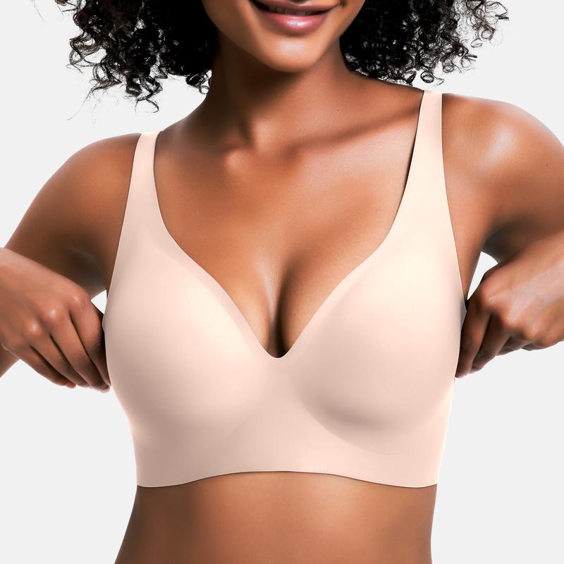 🌷Jelly Wireless Womens Comfortable Wireless Bras Push Up Bralettes Seamless Tshirts Bras Deep V Everyday Bras