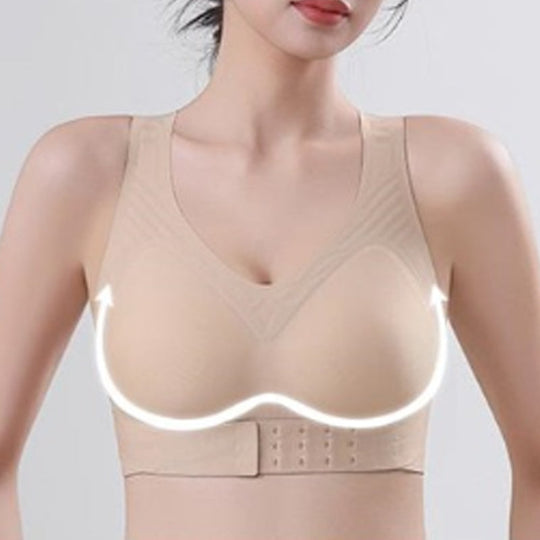 【Postural correction】Women’s Beige Wireless Bra, Soft Breathable Non-removable Moulded Cups, Yoga Fitness Sportswear for Gym & Daily Training