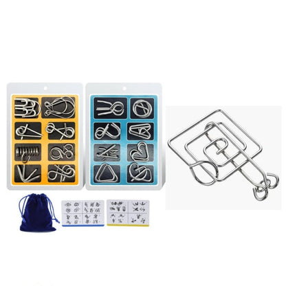 🔥Last day 50% Off 🔥Metal Puzzle Ring Eight-Piece Blue Version Brain Teasers，Developing the human brain