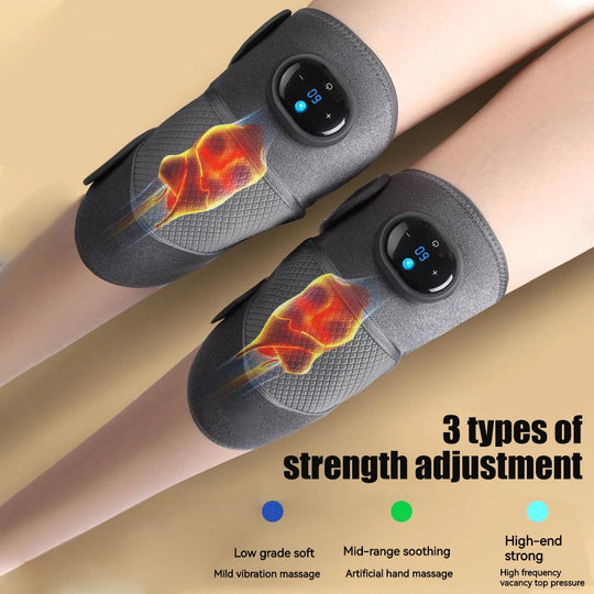 Uppvärmd knäbrunfrap med massage, vibrationsknäsmassager med värmeplatta för knä, benmassager, FSA eller HSA berättigade, uppvärmd knäskydd för stressavlastning