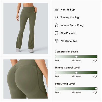 High Waisted Scrunch Butt Lifting Tummy Control Pocket Shaping Yoga Bootcut Leggings