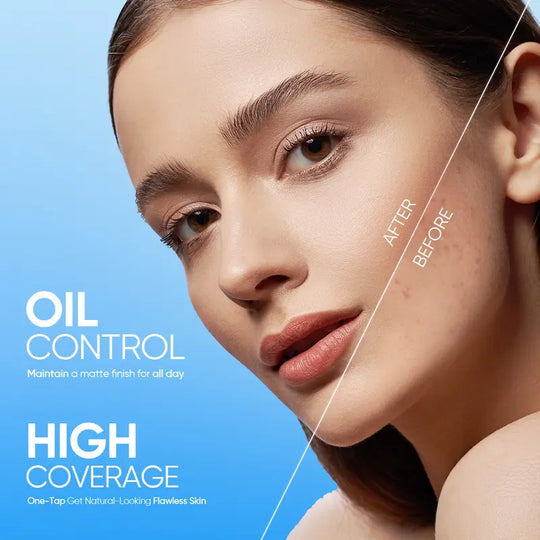 [New Shade Launch] SKINTIFIC Velvet Matte Cushion Foundation Blue Ultra Cover Powder Foundation, 12h Oil-Control, Lightweight, Long-Lasting, Waterproof Korean Cushion Makeup
