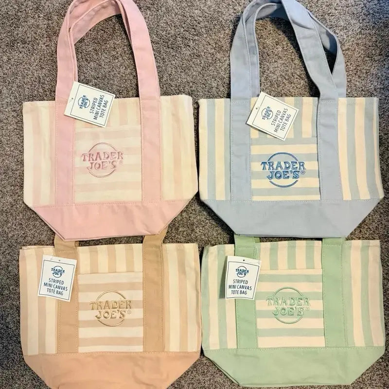 Striped Canvas Tote Bag - Cute Versatile Reusable Handbag