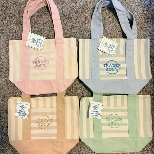 Striped Canvas Tote Bag - Cute Versatile Reusable Handbag