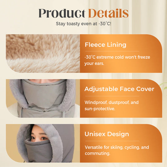 Plush-lined Thickened Thermal Hat with Face Mask for Men and Women