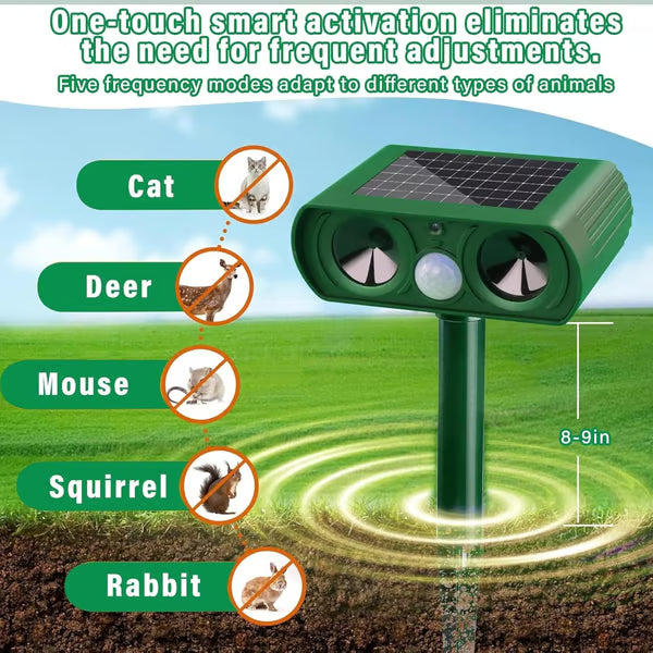 Solar-Powered Animal Repeller, Deer Repellent Devices, Waterproof Ultrasonic Pest Repellent