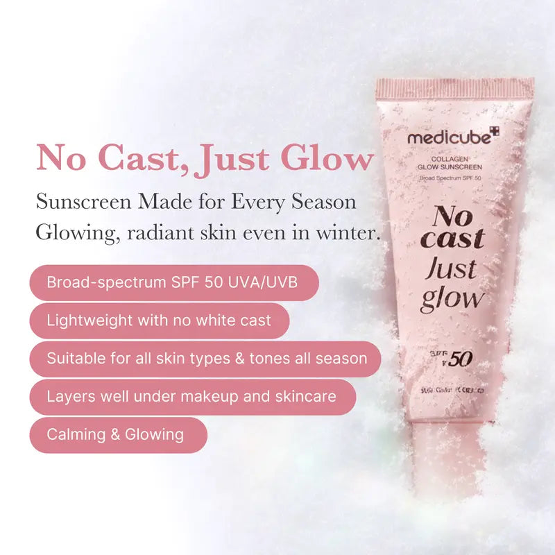 [NEW] [medicube] No Cast Just Glow Collagen Sunscreen | SPF 50 Broad Spectrum Face Sunscreen | Lightweight, Non-Sticky, Hydrating Formula | No White Cast or Residue | Peptide, Cica for Soothing & Natural Glow