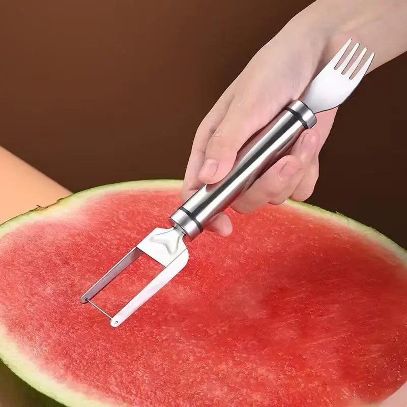 😋Buy 1 Get 1 Free !! 🍉2-in-1 Watermelon Slicer & Fork – Stainless Steel, Dual Head