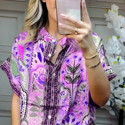 ✨ Stylish 2-Piece Co-ord: Women's Printed Top & Wide Leg Pants 2-Piece Set