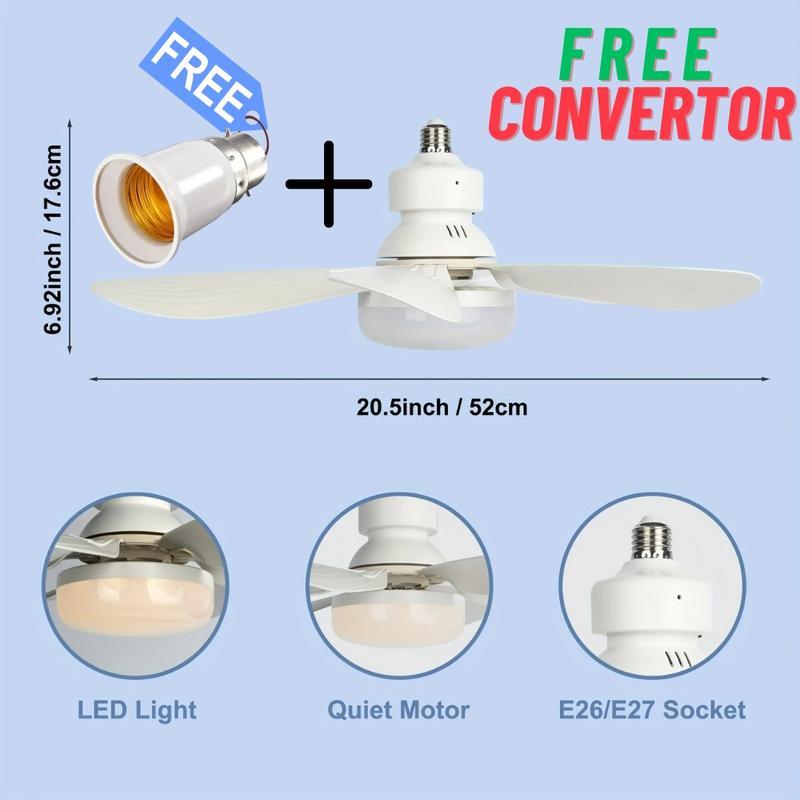 40W LED Ceiling Fan Light 20.5in with Remote Control - E27 & B22 Adapter | Quiet Fan Light for Bedroom, Kitchen, Garage