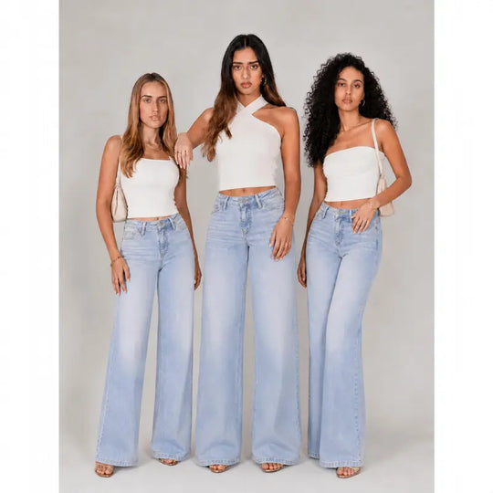 🎉 2026 Sale !! 👖Mid-low Rise BBL Jeans Stretchy Wide Leg Tummy Control Distressed Baggy Denim Pants 🌸