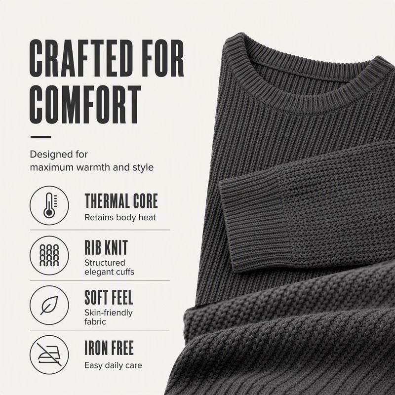 ✨Timeless Comfort | Men's Soft Crew-Neck Sweater with Ribbed Hem