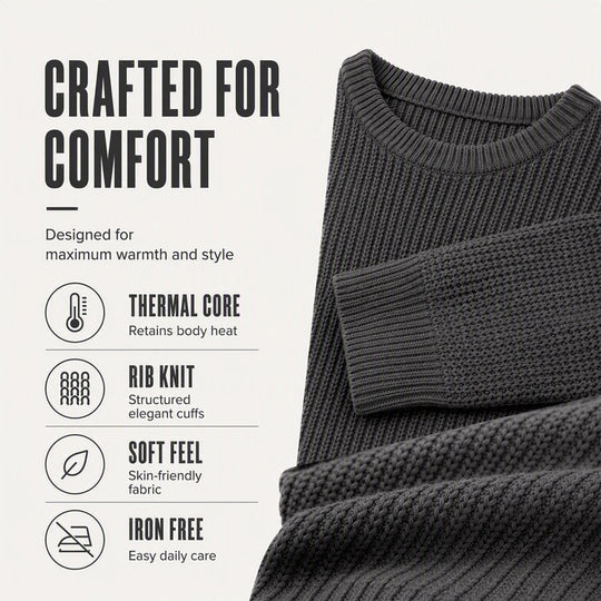 ✨Timeless Comfort | Men's Soft Crew-Neck Sweater with Ribbed Hem