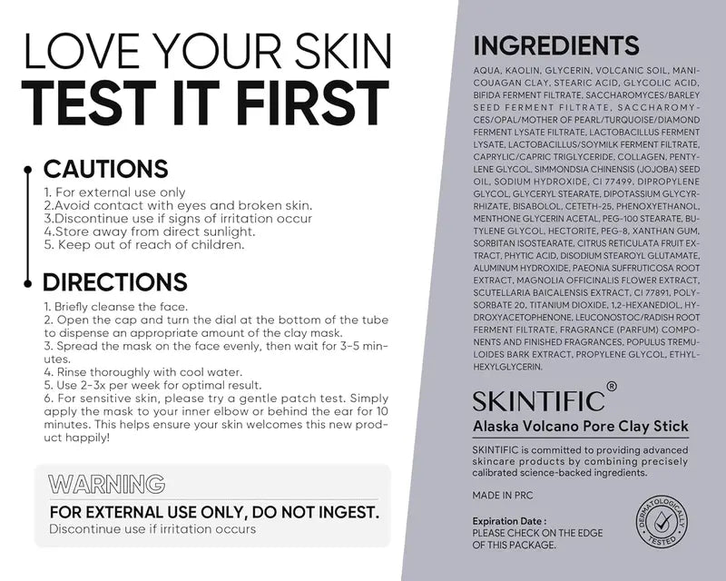 SKINTIFIC Clay Stick 2PCS Combo – Mugwort Clarifying / Volcano Detox / Bright Boost Even Tone Deep Pore Cleansing Oil Control Non-Stripping