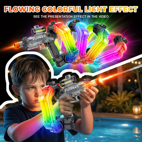 🔫Electric Automatic Water Blaster with Lights & Sound Effects, 26oz for circle, 12oz standard, up to 19 ft range