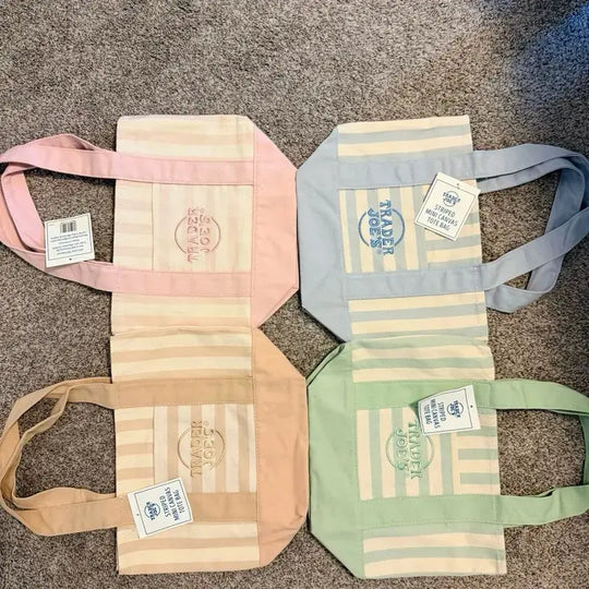 Striped Canvas Tote Bag - Cute Versatile Reusable Handbag