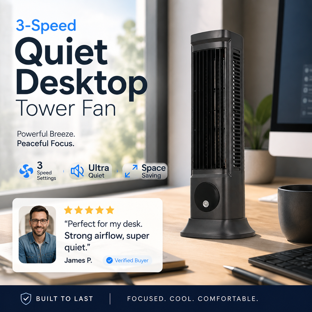 3-Speed Quiet Desktop Tower Fan