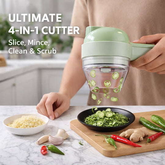 4-in-1 Handheld Electric Vegetable Cutter | Slice, Mince & Clean in Seconds