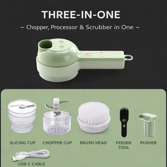 4-in-1 Handheld Electric Vegetable Cutter | Slice, Mince & Clean in Seconds