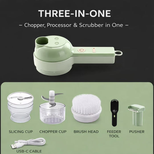 4-in-1 Handheld Electric Vegetable Cutter | Slice, Mince & Clean in Seconds