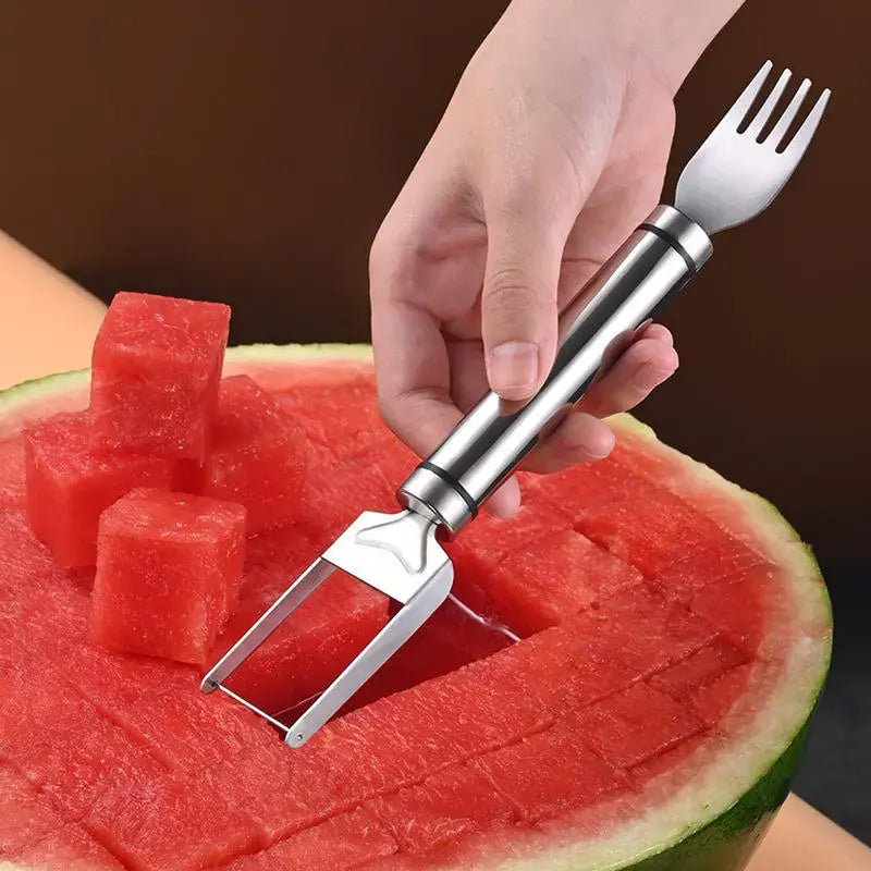 😋Buy 1 Get 1 Free !! 🍉2-in-1 Watermelon Slicer & Fork – Stainless Steel, Dual Head