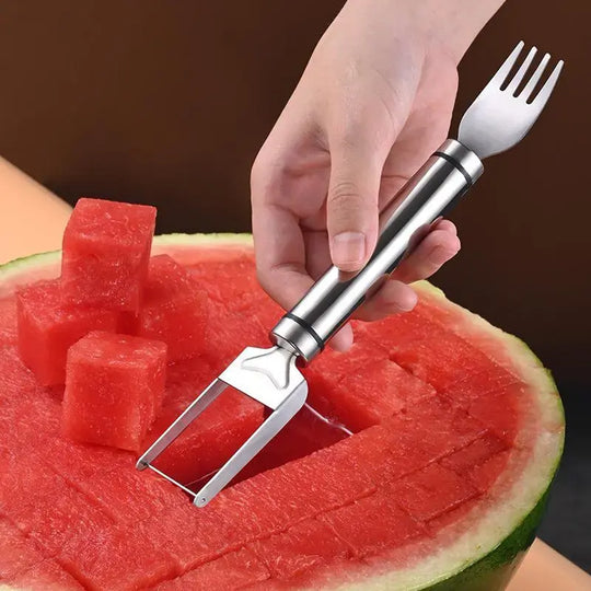 😋Buy 1 Get 1 Free !! 🍉2-in-1 Watermelon Slicer & Fork – Stainless Steel, Dual Head