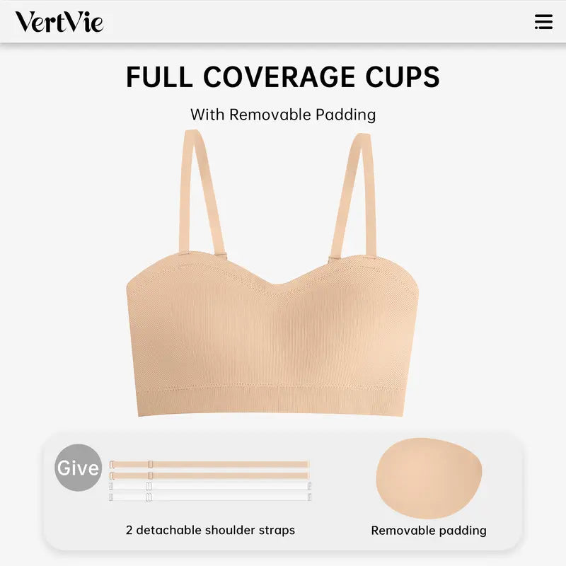 Vertvie｜ZOE Stay Put Bandeau Bra, Wireless Seamless Comfort Day