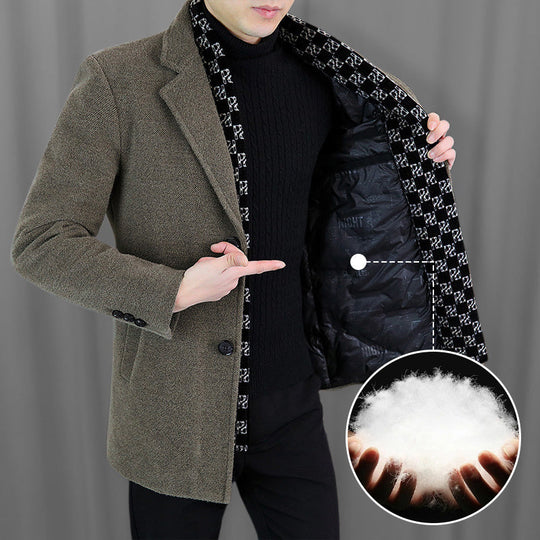 FREE SHIPPING🎁Men’s Stylish Notched Lapel Winter Tweed Jacket with White Duck Down Lining