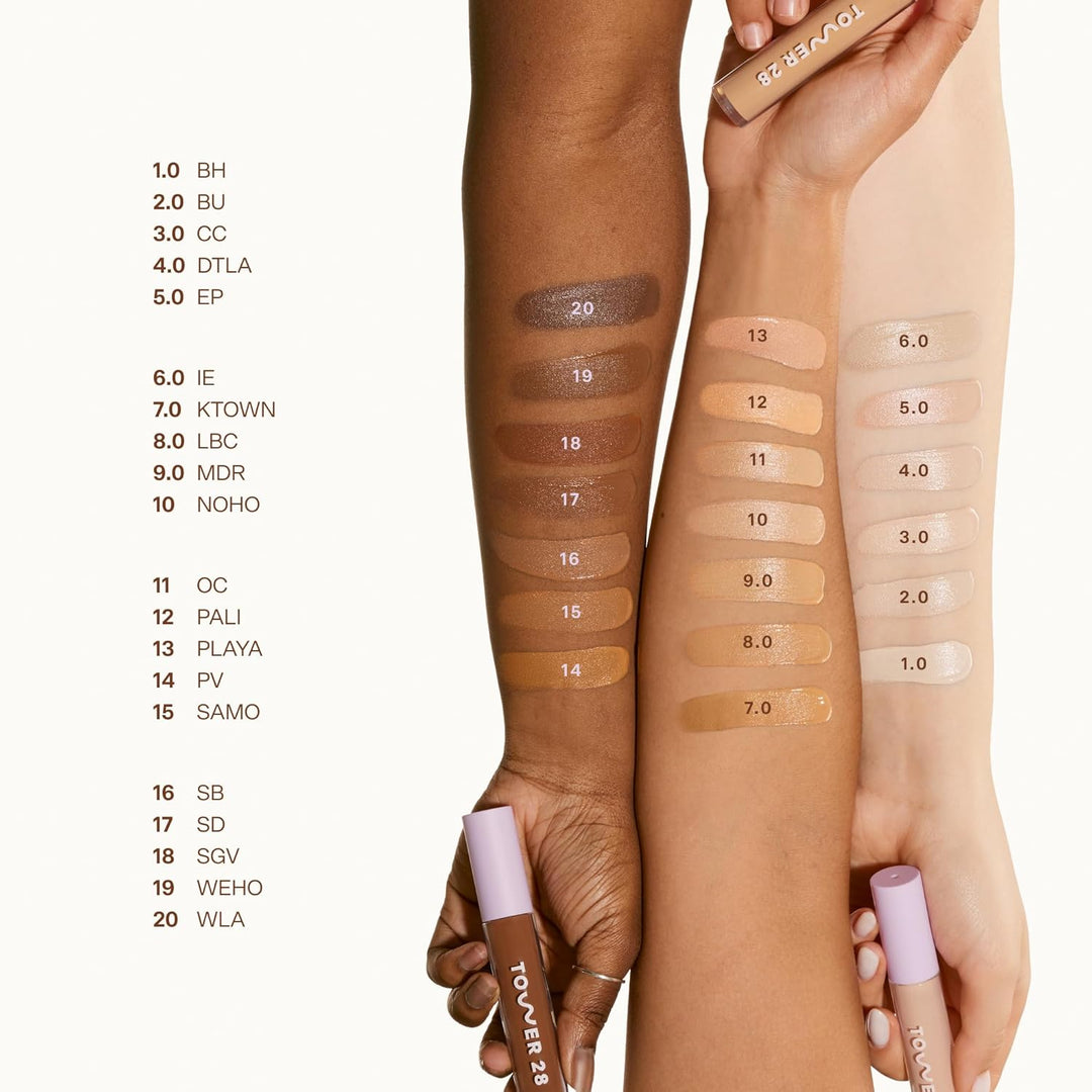 Tower 28 Swipe Serum Concealer - Hydrating Medium-Full Coverage Concealer + Under Eye Brightener - Skin Care Infused Makeup with Hyaluronic Acid + Soothing Centella - 2.0 Fair/Neutral Cool (0.22 oz)