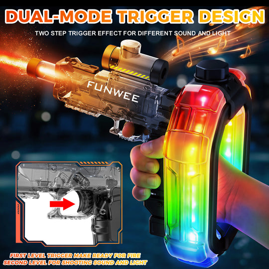 🔫Electric Automatic Water Blaster with Lights & Sound Effects, 26oz for circle, 12oz standard, up to 19 ft range
