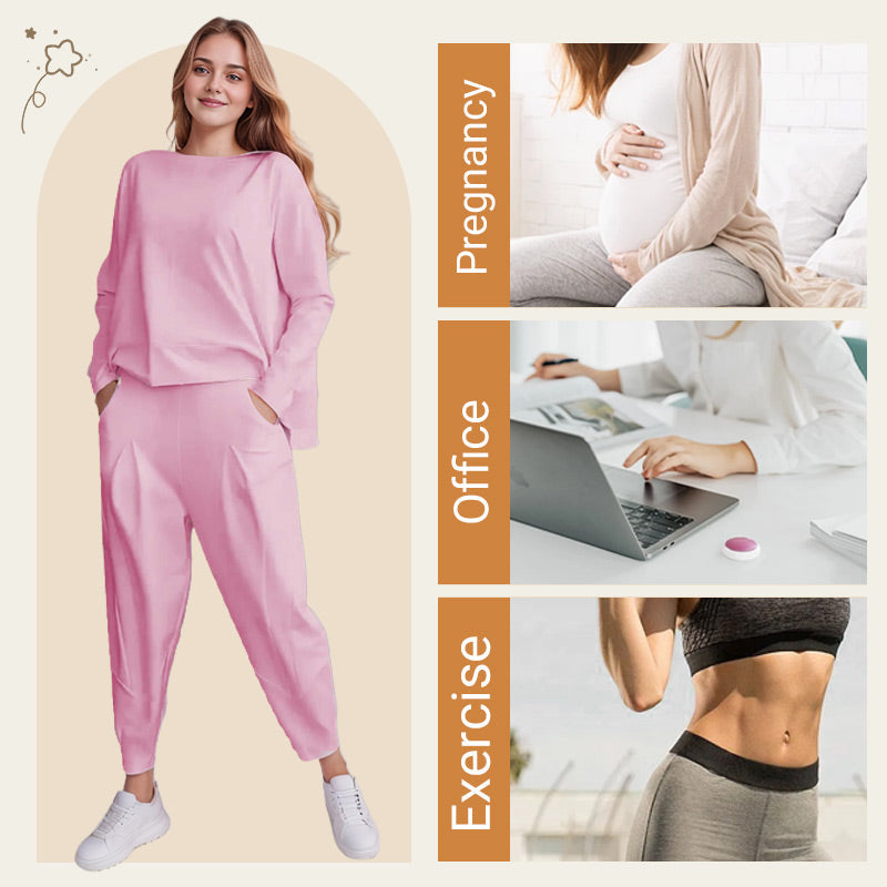 ❤️‍🔥Venta de liquidación: 50% de descuento🤍Conjunto de 2 piezas con top y pantalones de manga larga y cuello redondo