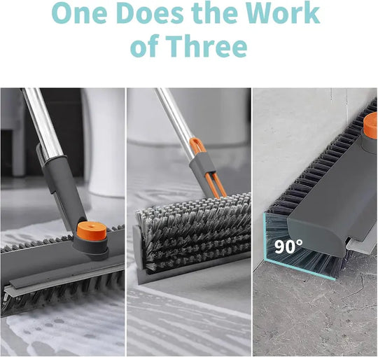 🧹3-in-1 Floor Scrub Bathtub Brush with Long Handle, Double-Sided, Heavy-Duty Stiff Bristles & Squeegee – Scrape & Scrub