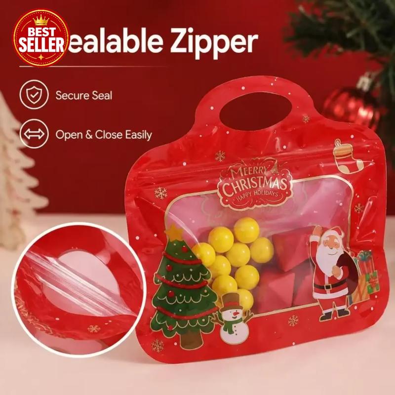🍬Easy Fill, Easy Seal🎁 Festive Self-Seal Treat Bags – Santa & Snowman Print | Resealable, Food-Safe & Perfect for Cookies, Chocolates & Little Gifts 🎅