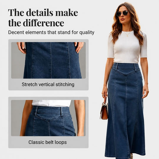 🎉 2026 Sale — Over 28,200 Sold!💙 Women's High‑Waist A‑Line Denim Maxi Skirt – Flattering 👗