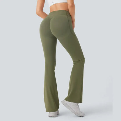 High Waisted Scrunch Butt Lifting Tummy Control Pocket Shaping Yoga Bootcut Leggings