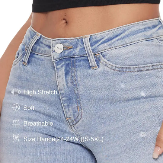 🎉 2026 Sale !! 👖Mid-low Rise BBL Jeans Stretchy Wide Leg Tummy Control Distressed Baggy Denim Pants 🌸