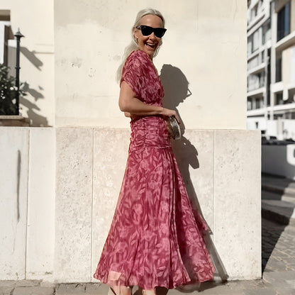 💜LAST DAY PROMOTION - 50%OFF💜Women's Off-the-Shoulder V-Neck Printed Dress